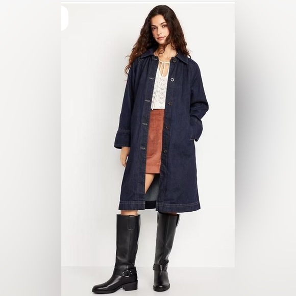 Old Navy Dark Wash Trench Denim Oversized Jean Barn Chore Coat NWT M - Picture 1 of 7